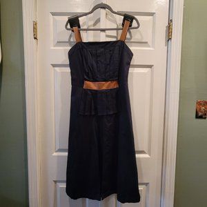 Overall dress with vegan leather details and pleated stretch cotton 40 s/m